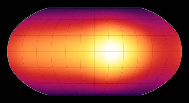 This is the first-ever map of the surface of an exoplanet, or a planet beyond our solar system. The map, which shows temperature variations across the cloudy tops of a gas giant called HD 189733b, is made from infrared data taken by NASA's Spitzer Space Telescope.
