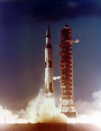 Apollo IV lifted off from Kennedy Space Center Launch Pad 39 and was the first Apollo mission to feature a Saturn V carrier rocket