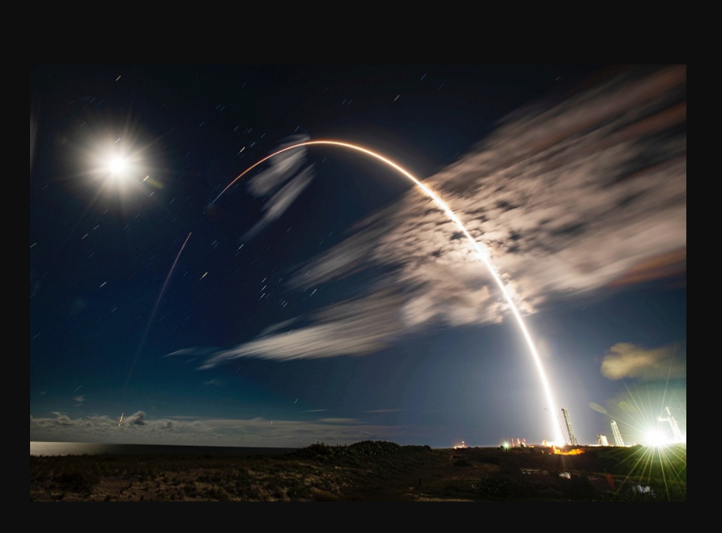 A SpaceX Falcon 9 launch vehicle is seen in delayed footage