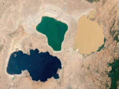 Shala Lake (blue), Abijatta Lake (green), Langano Lake (yellow)