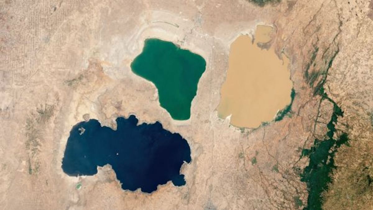 Shala Lake (blue), Abijatta Lake (green), Langano Lake (yellow)